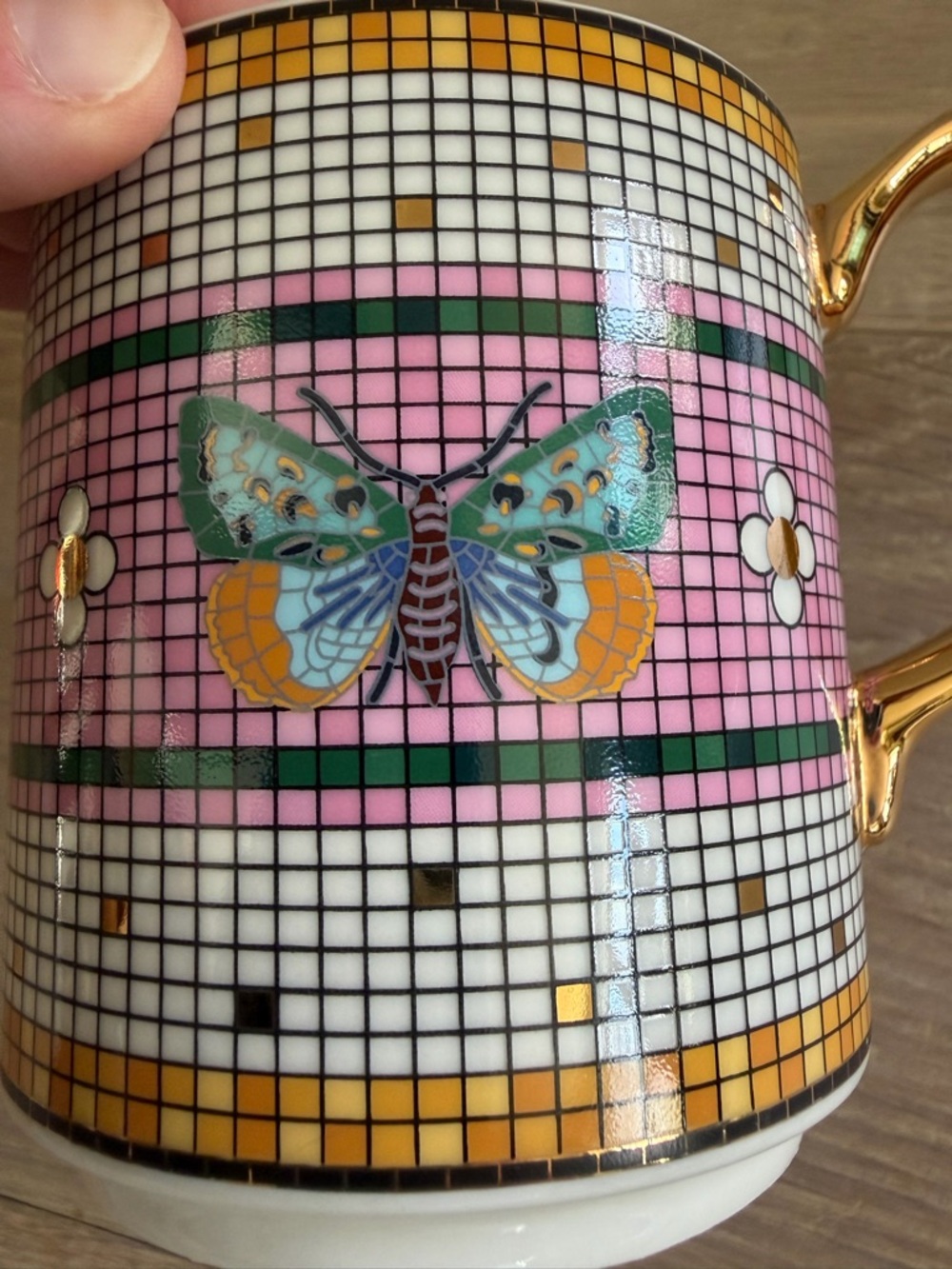 Anthropologie gold tile mosaic butterfly mug - Picture 5 of 8